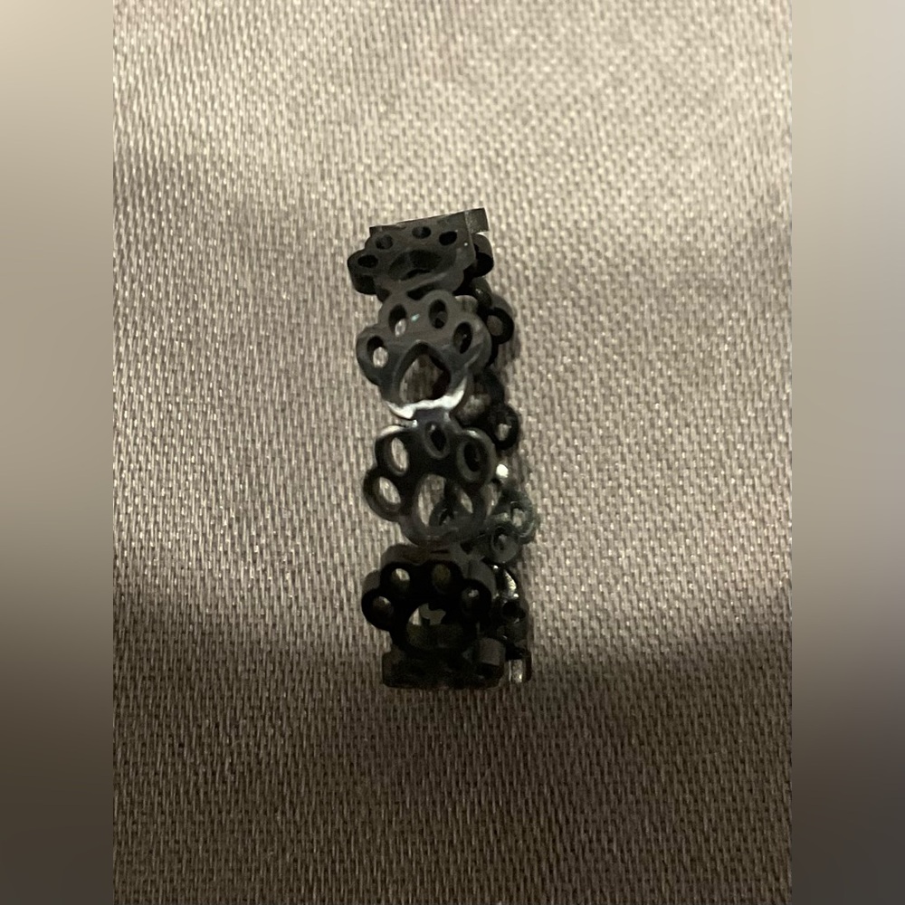 NWOT 304 Stainless Steel Black Cat Paw Open Back Adj. Size Ring in box #559 - Picture 3 of 6